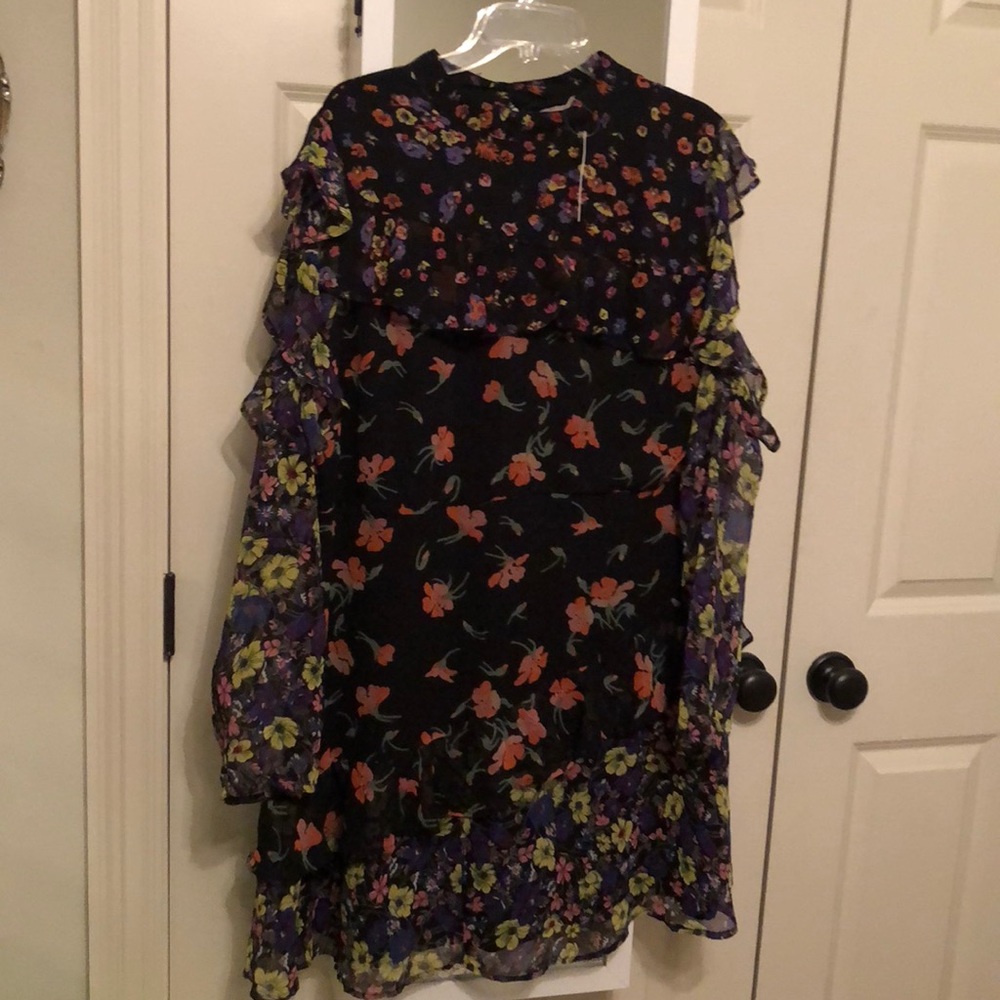 ASOS Curve Black Floral Ruffle Mini Dress